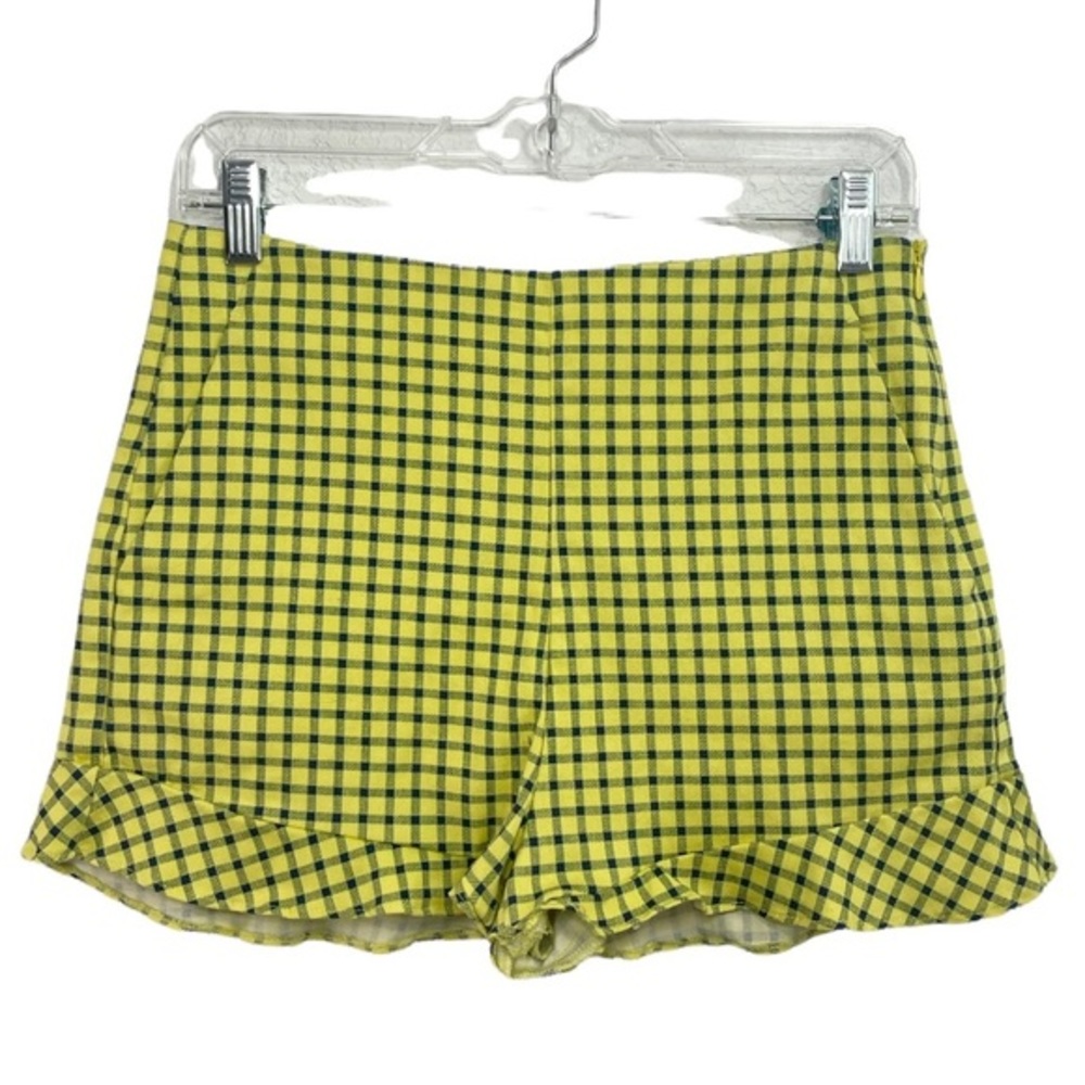 Zara Yellow / Black Check Ruffle High Rise Shorts - Picture 1 of 10